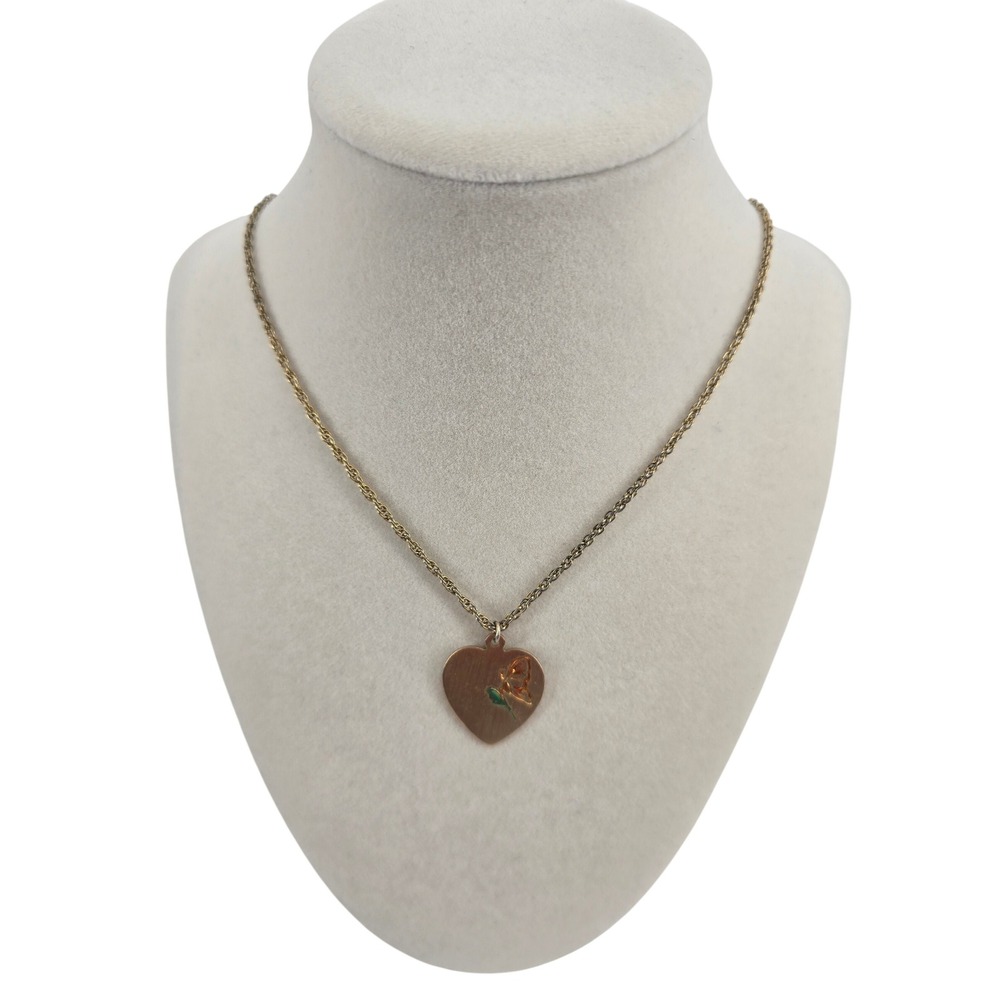 Kellie Waters Necklace Womens Heart Butterfly Etched Gold Tone Pendant EUC